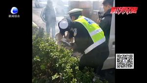 貨車(chē)行駛中起火 交警相助徒手滅火