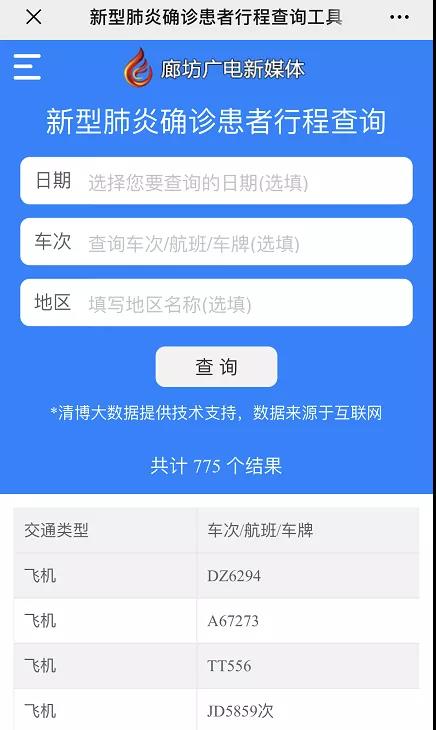 新型冠狀病毒感染的肺炎疫情信息查詢平臺上線了！