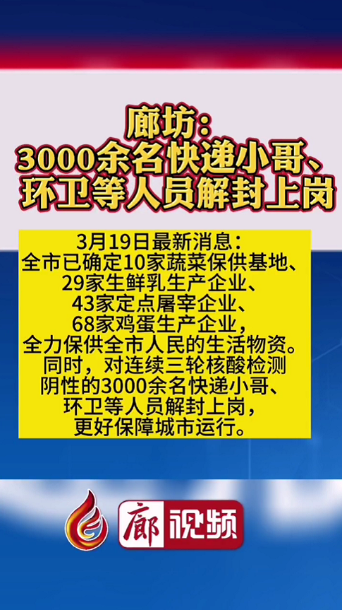  廊視頻 | 廊坊：3000余名快遞小哥、環(huán)衛(wèi)等人員解封上崗
