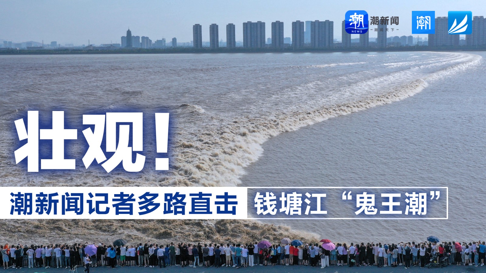 壯觀！潮新聞?dòng)浾叨嗦分睋翦X(qián)塘江“鬼王潮”